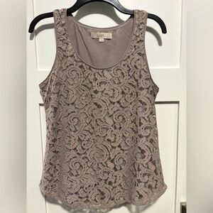 Women’s Loft Lace Tank Top Size Small Beige Gray Suiting